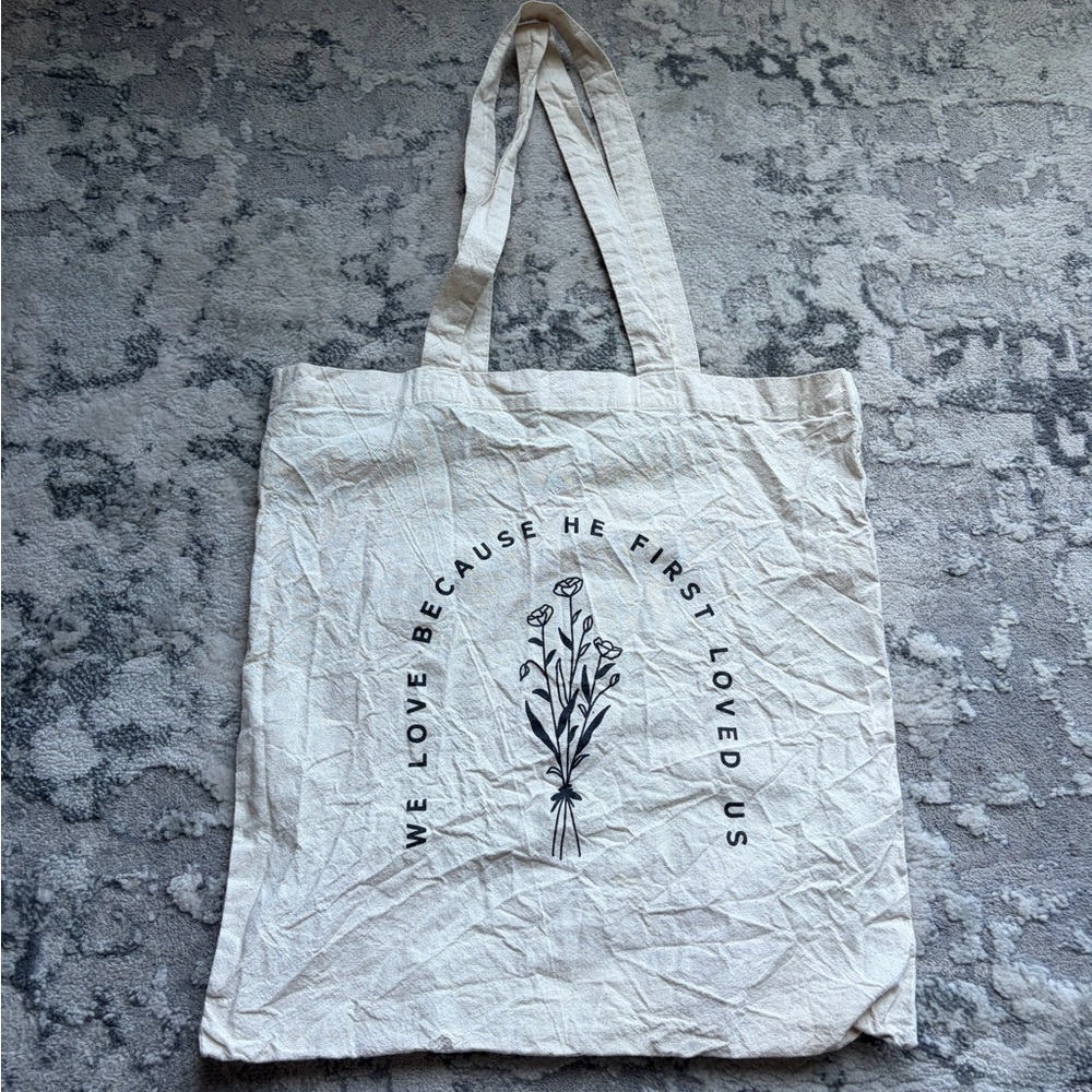 Canvas Floral Quote Tote Bag in Natural
